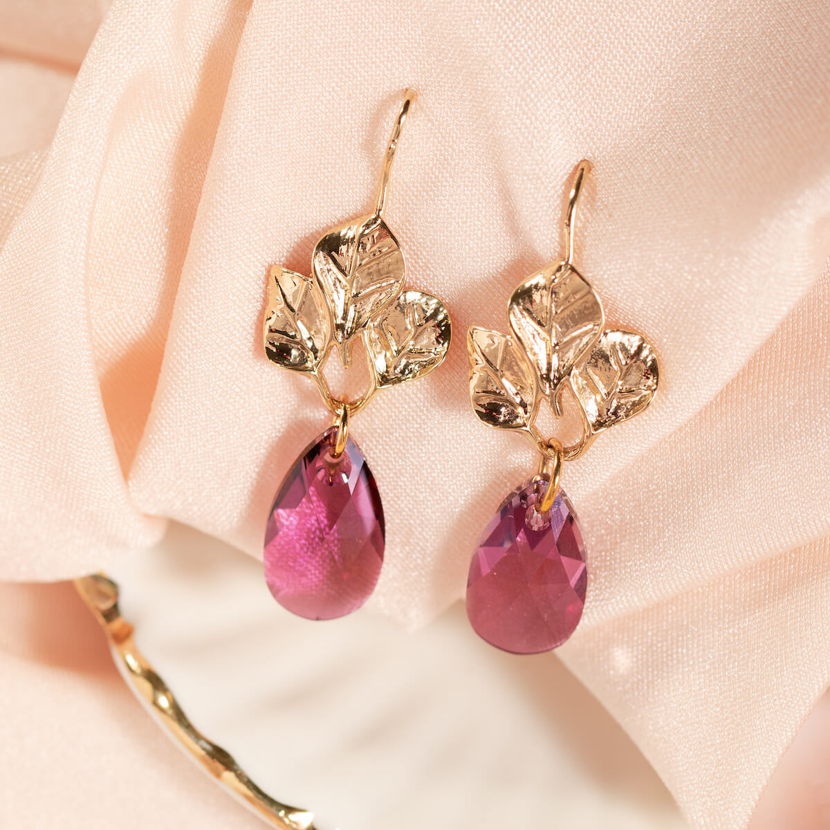 Double hoop stud earrings, 8mm crystal (gold finish only)