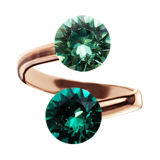 Rosegold gredzens ar emeralda un erinite kristālu