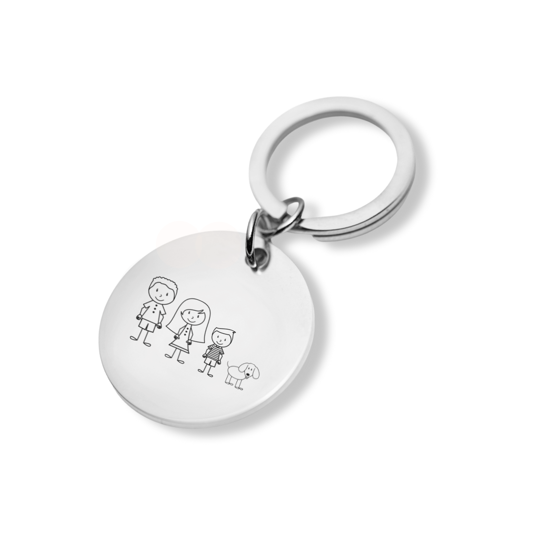 Atslēgu piekariņš ar personalizētu gravētu ģimenes medaljonu sudrabots