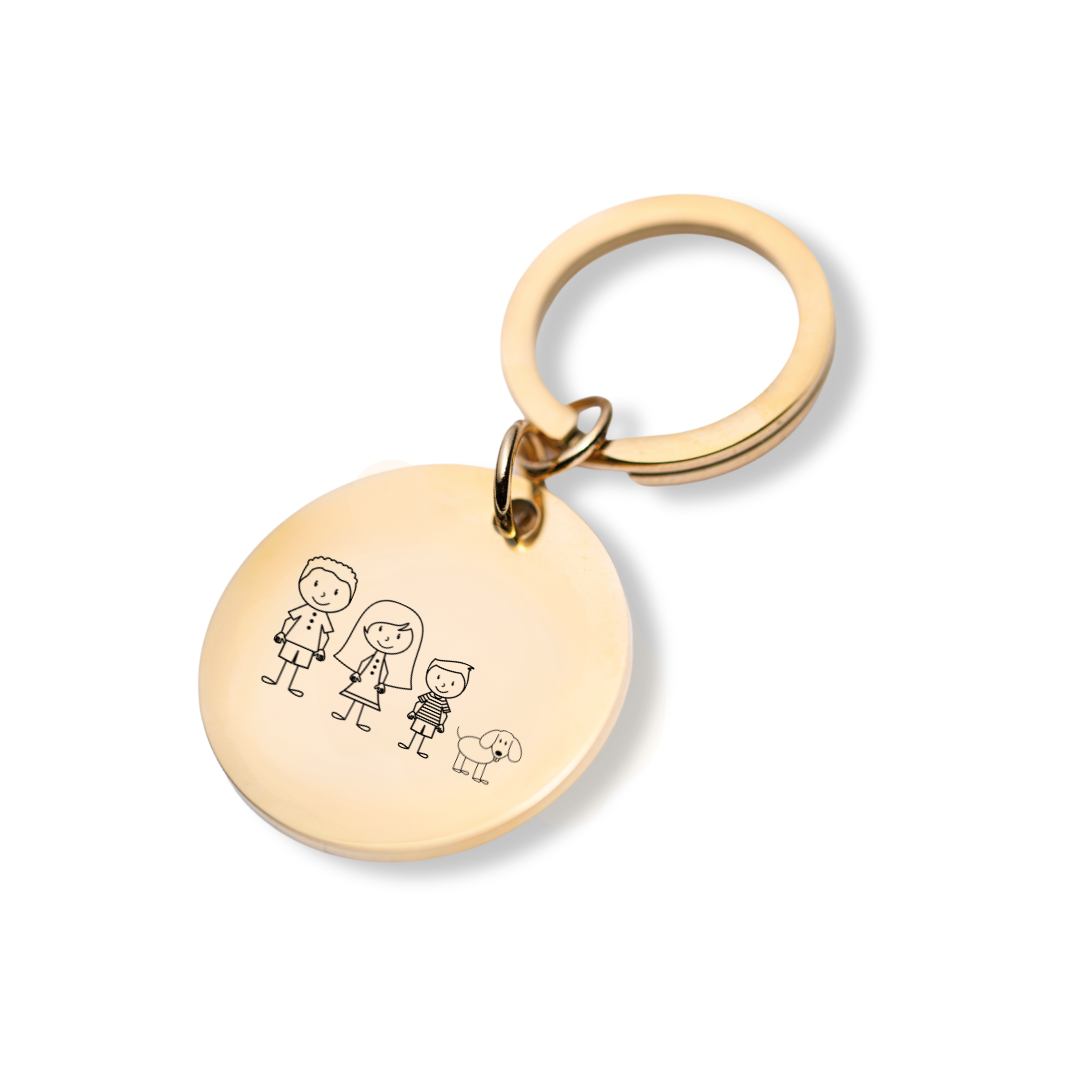 Atslēgu piekariņš ar personalizētu gravētu ģimenes medaljonu zelta