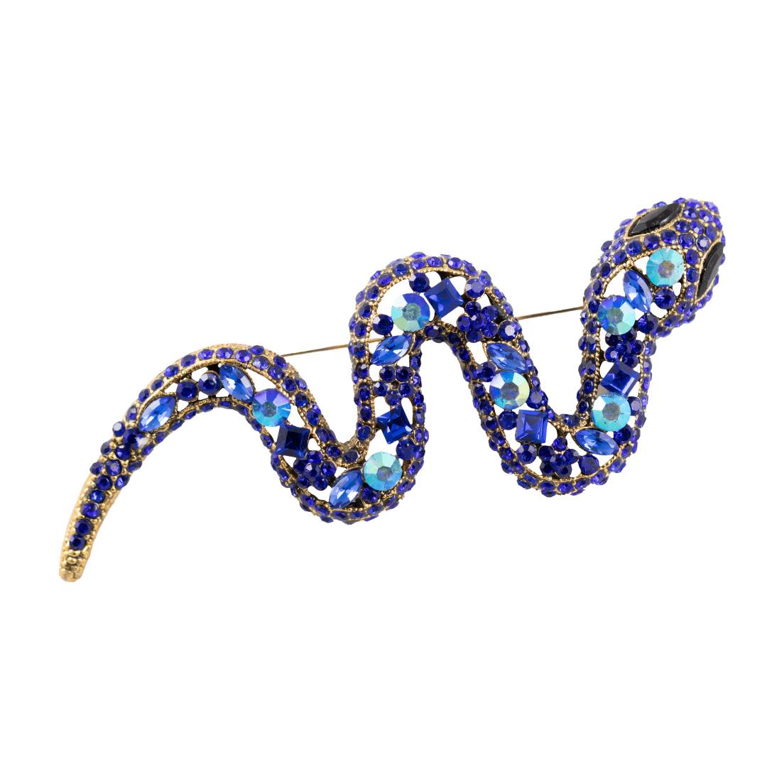 Lielā čūskas formas broša ar krāsainiem kristāliem