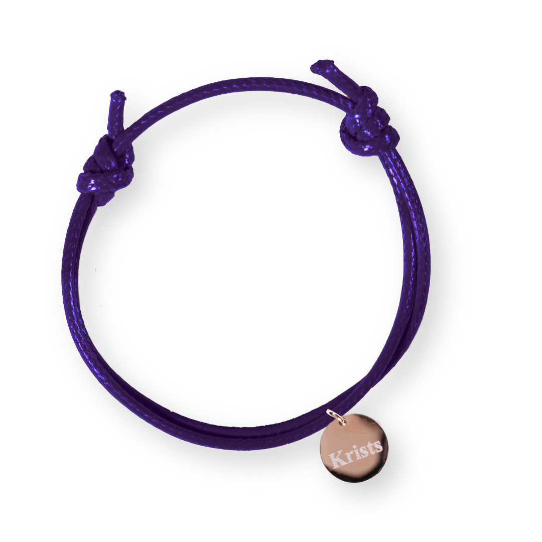 Vīriešu rokassprādze ar personalizētu gravētu medaljonu violeta apzeltīta