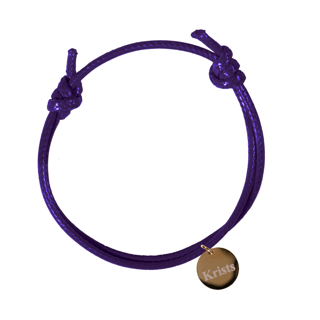 Vīriešu rokassprādze ar personalizētu gravētu medaljonu violeta zelta
