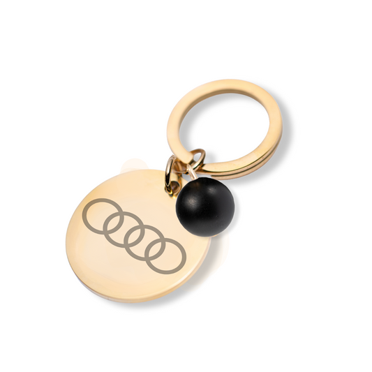 Keychain with personalized engraved locket and natural stone