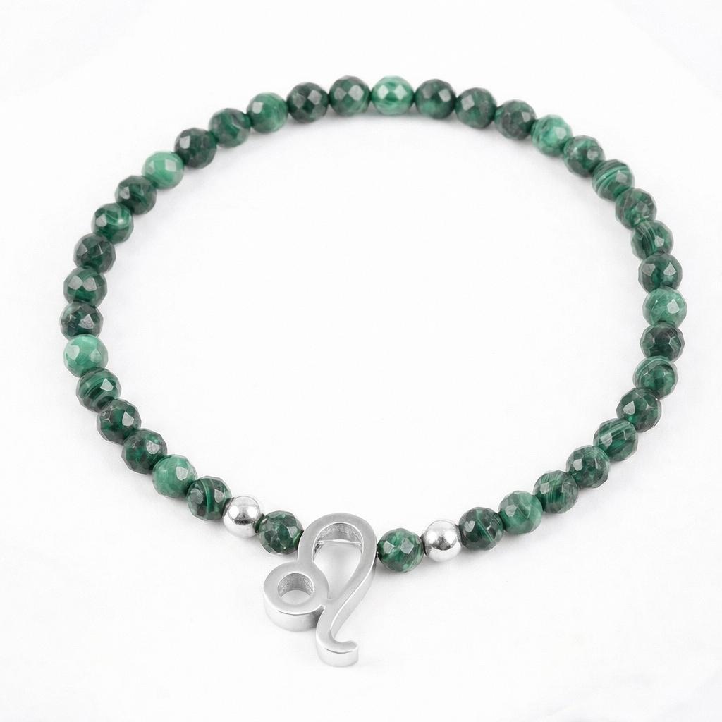 Malahīta akmens rokassprādze ar horoskopu sudraba