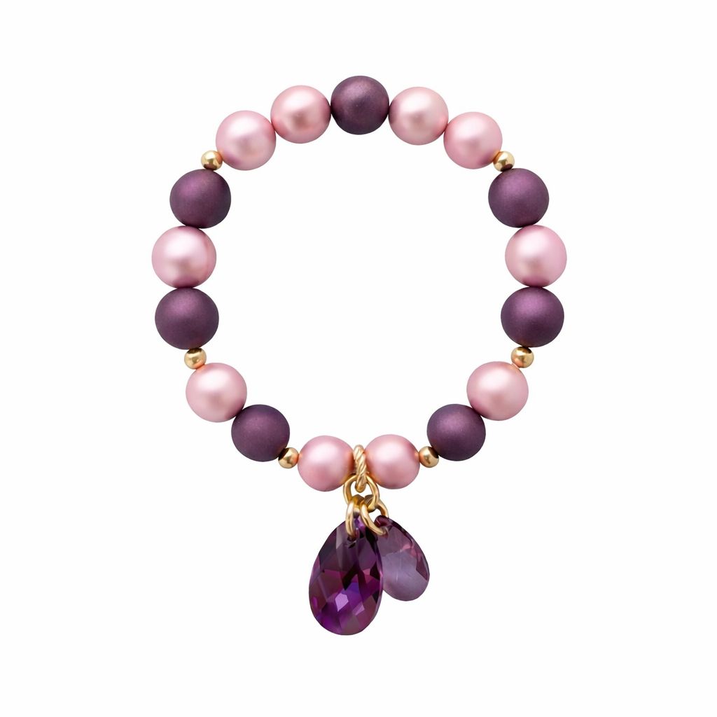 Grezna zelta pērļu rokassprādze ar bordo kristāla lāsītēm