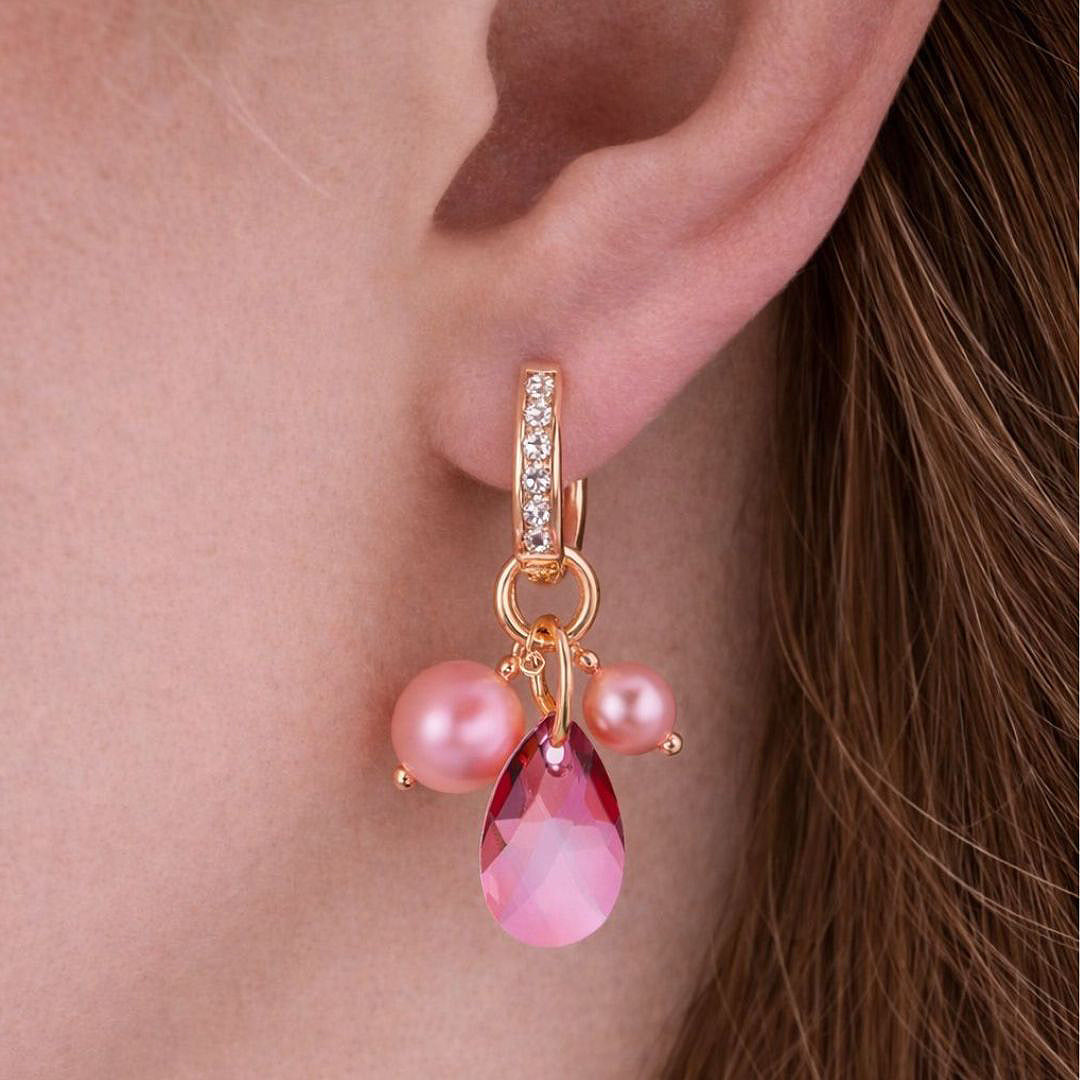 Antialerģiski auskari transformeri ar kristālu kājiņu rozā