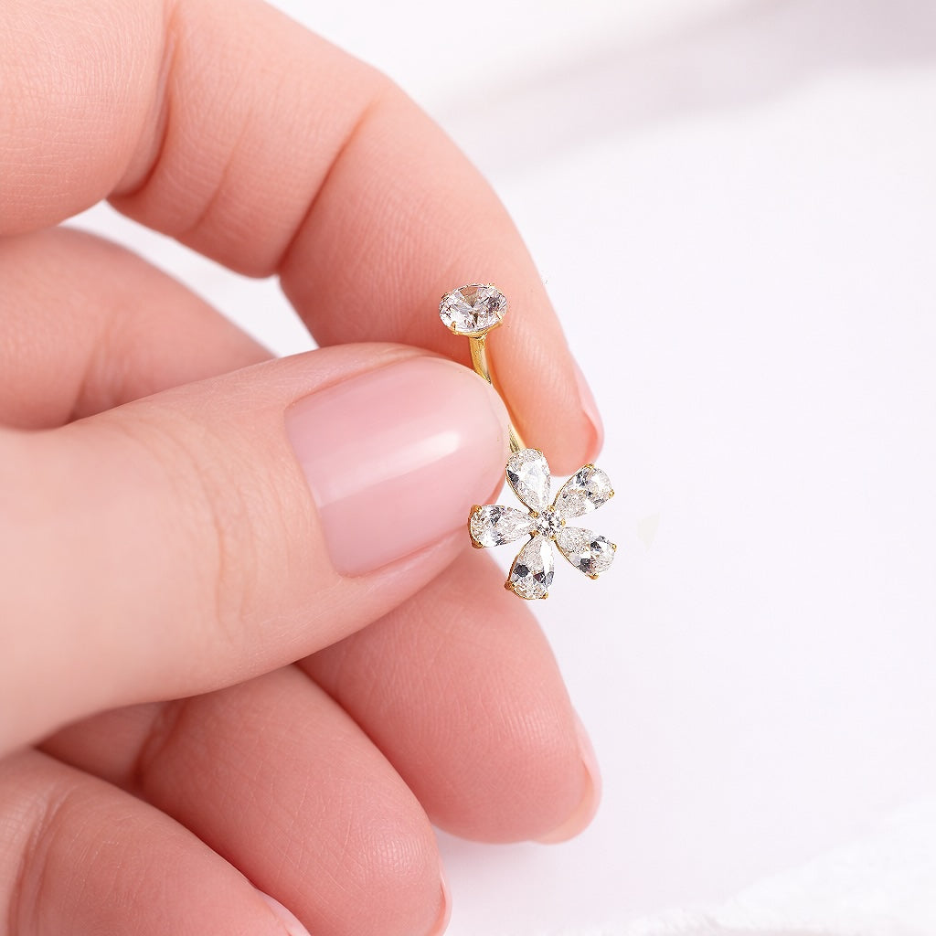 Nabas pīrsings ar kristāliem un drošu skrūvējamu aizdari GINTA. Antialerģisks, nesūbē, nesatur niķeli