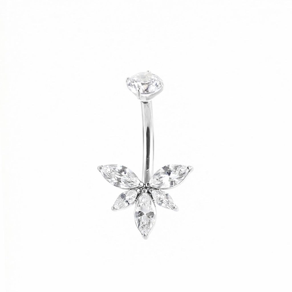 Antialerģisks nabas pīrsings vēderam ar kristāliem