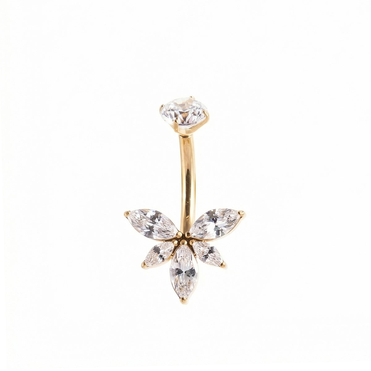 Mirdzošs nabas pīrsings ar kristāliem un drošu skrūvējamu aizdari MONIKA. Antialerģisks, nesūbē, nesatur niķeli.