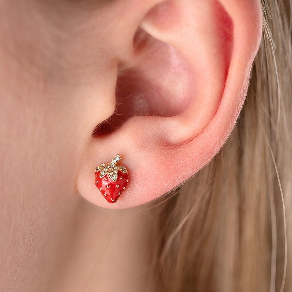 Antialerģiski bērnu nagliņauskari ar kristāliem 'ZEMENE'