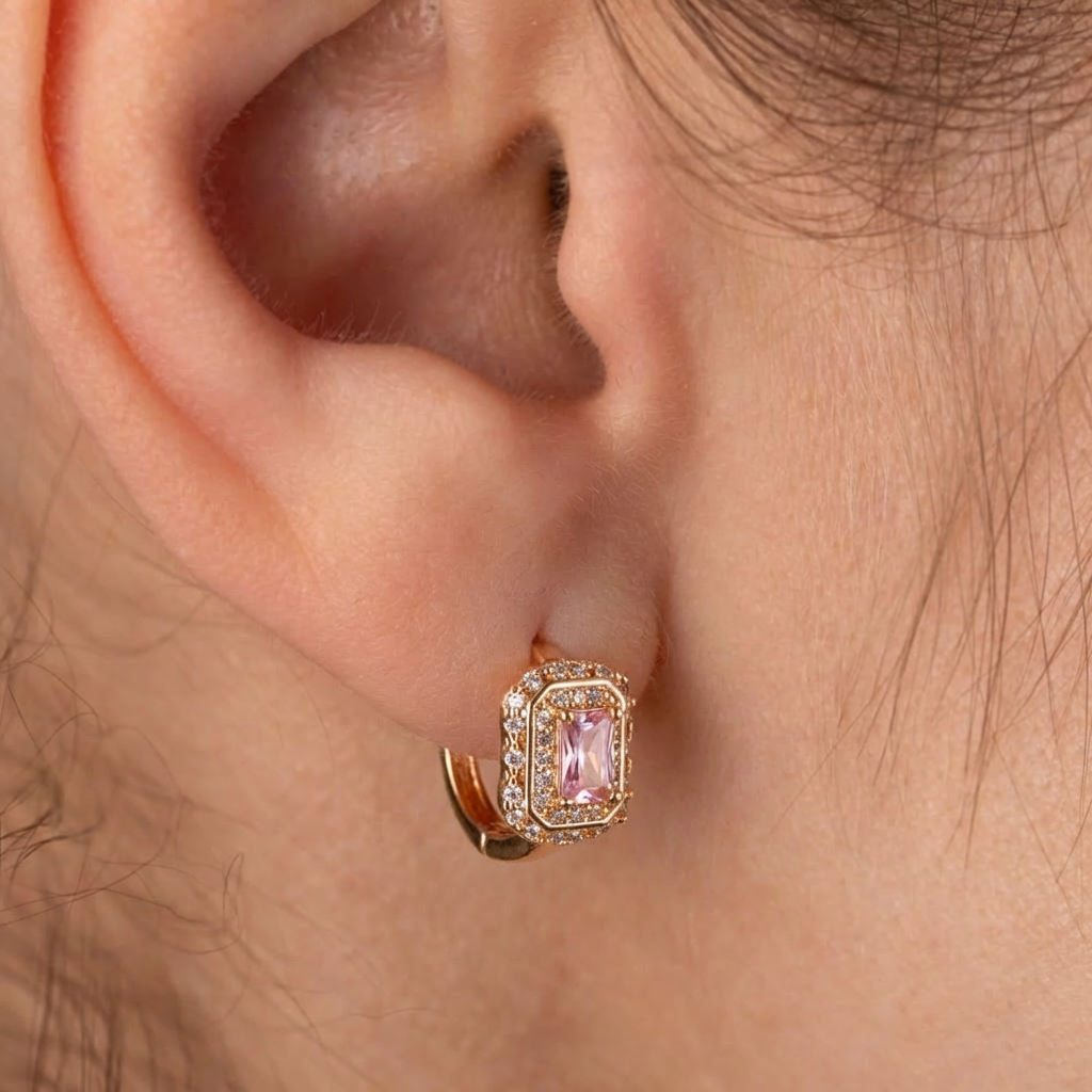 Auskari ar riņķīšu aizdari un antialerģisku rozā zelta pārklājumu