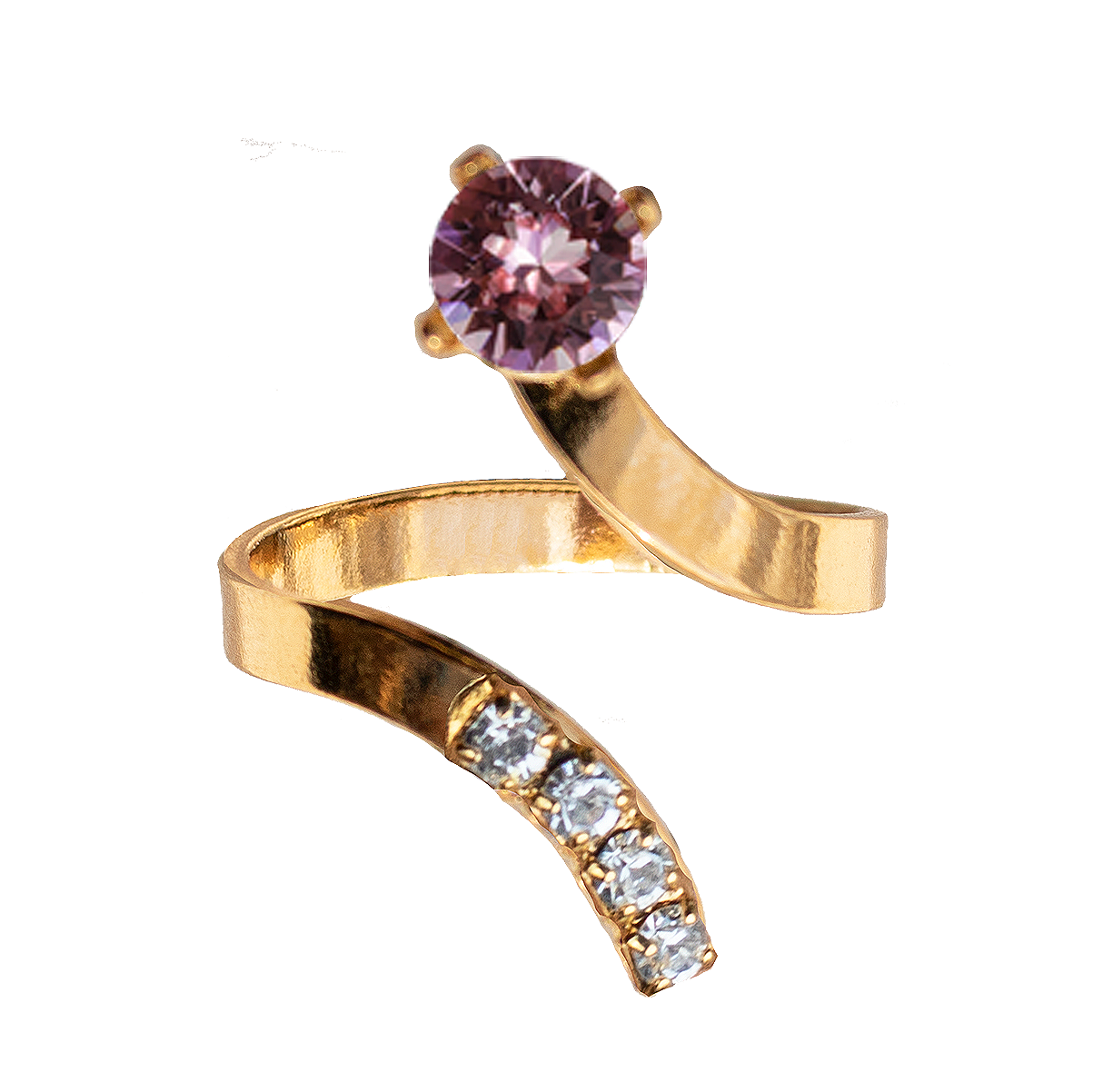 Apzeltīts gredzens ar violēti rozā kristālu