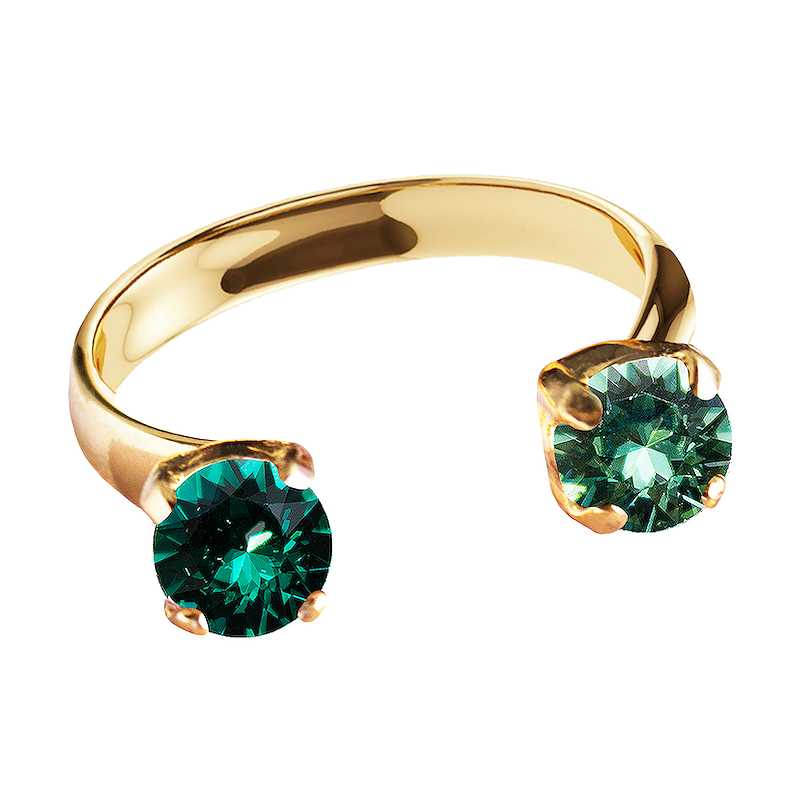 Apzeltīts gredzens ar emeralda un  erinita  kristālu