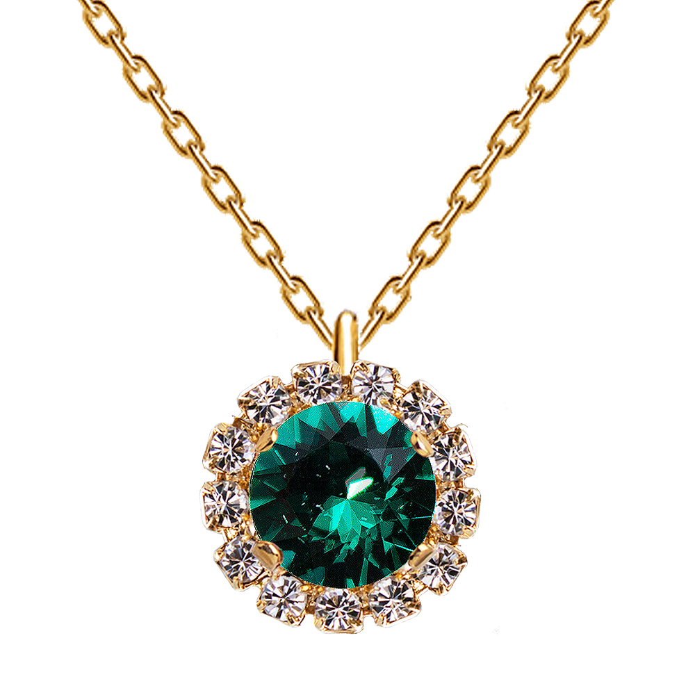 Apzeltīta Swarovski kaklarota ar apaļu emeralda kristālu