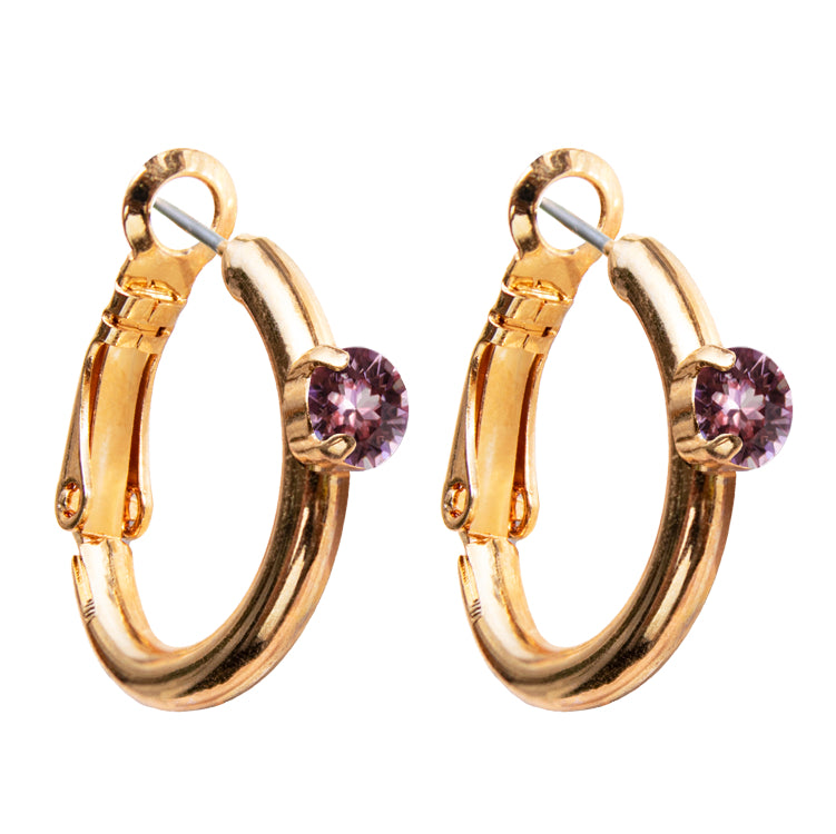 Riņķa Swarovski auskari ar rozganīgi violetiem kristāliem