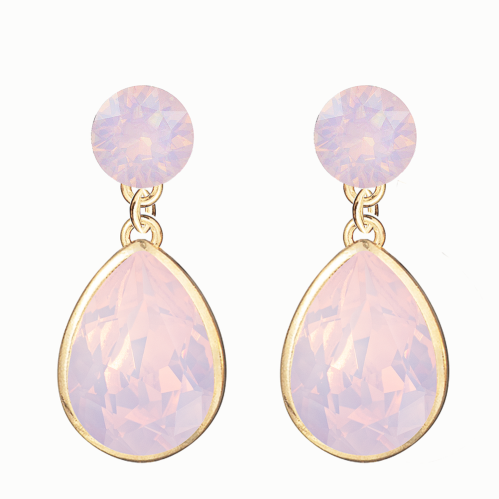 Dubulti apzeltīti lāsīšu nagliņauskari ar rozā opāla kristāliem