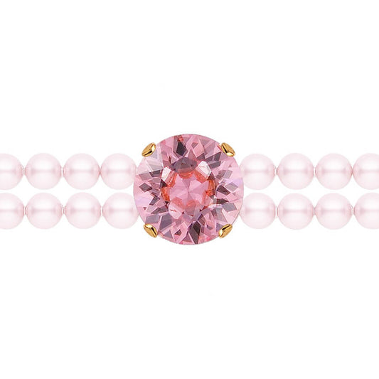 Dubultā pērļu gredzens ar rozā kristālu
