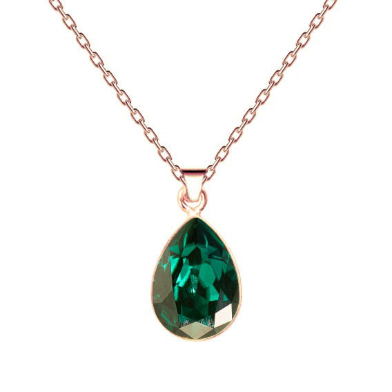 Klasiska Swarovski rosegold lāses kaklarota ar  emeralda kristālu