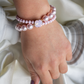 Dubulta pērļu rokassprādze ar rozā opāla kristāla kvadrātiņu