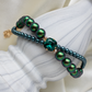 Dubulta pērļu rokassprādze ar emeralda kristāla kvadrātiņu